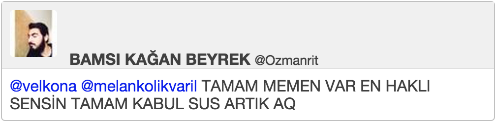 @melankolikvaril TAMAM MEMEN VAR EN HAKLI SENSİN TAMAM KABUL SUS ARTIK AQ