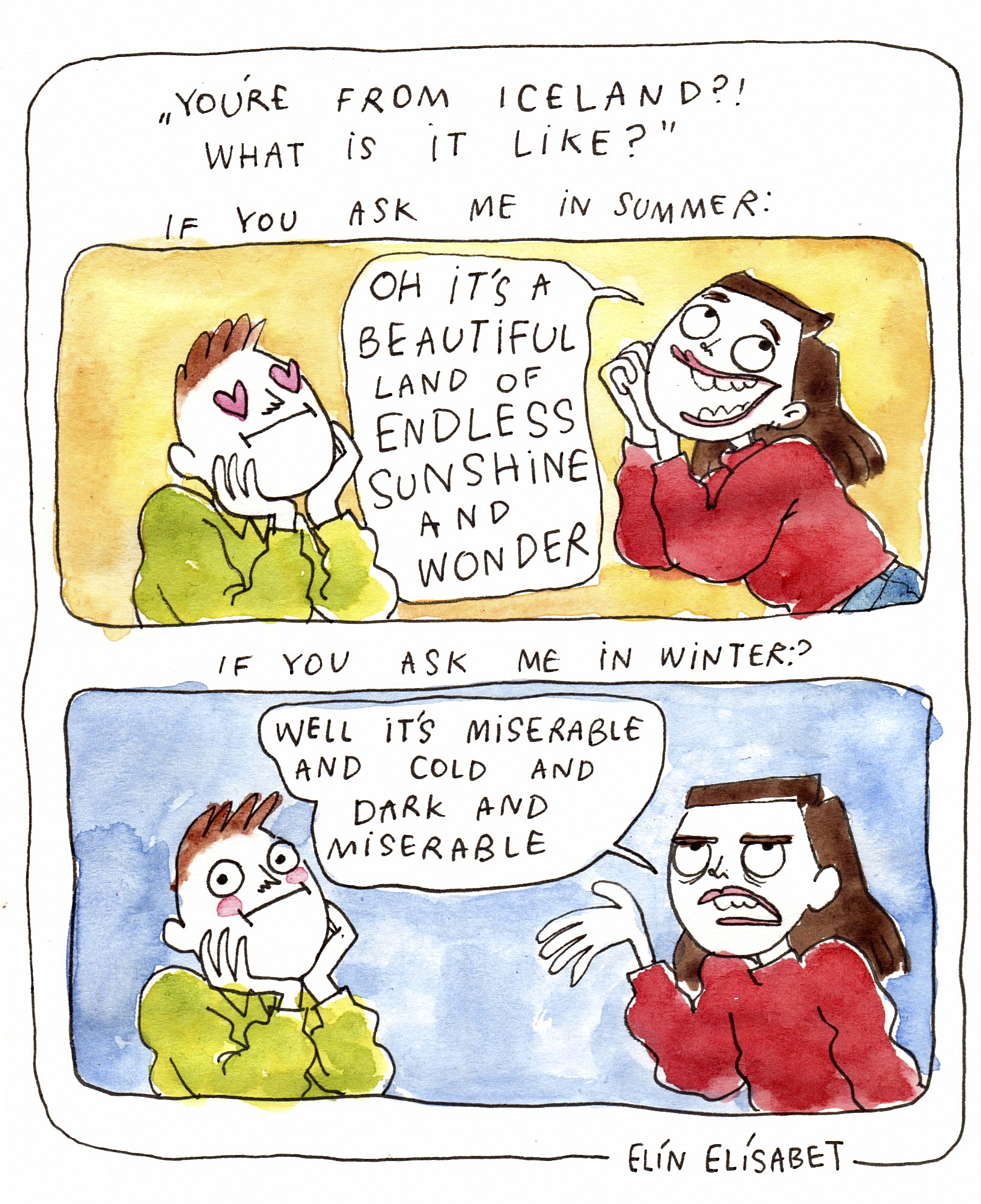 Summer Wonder VS Winter Depression: A Comic By Elín Elísabet