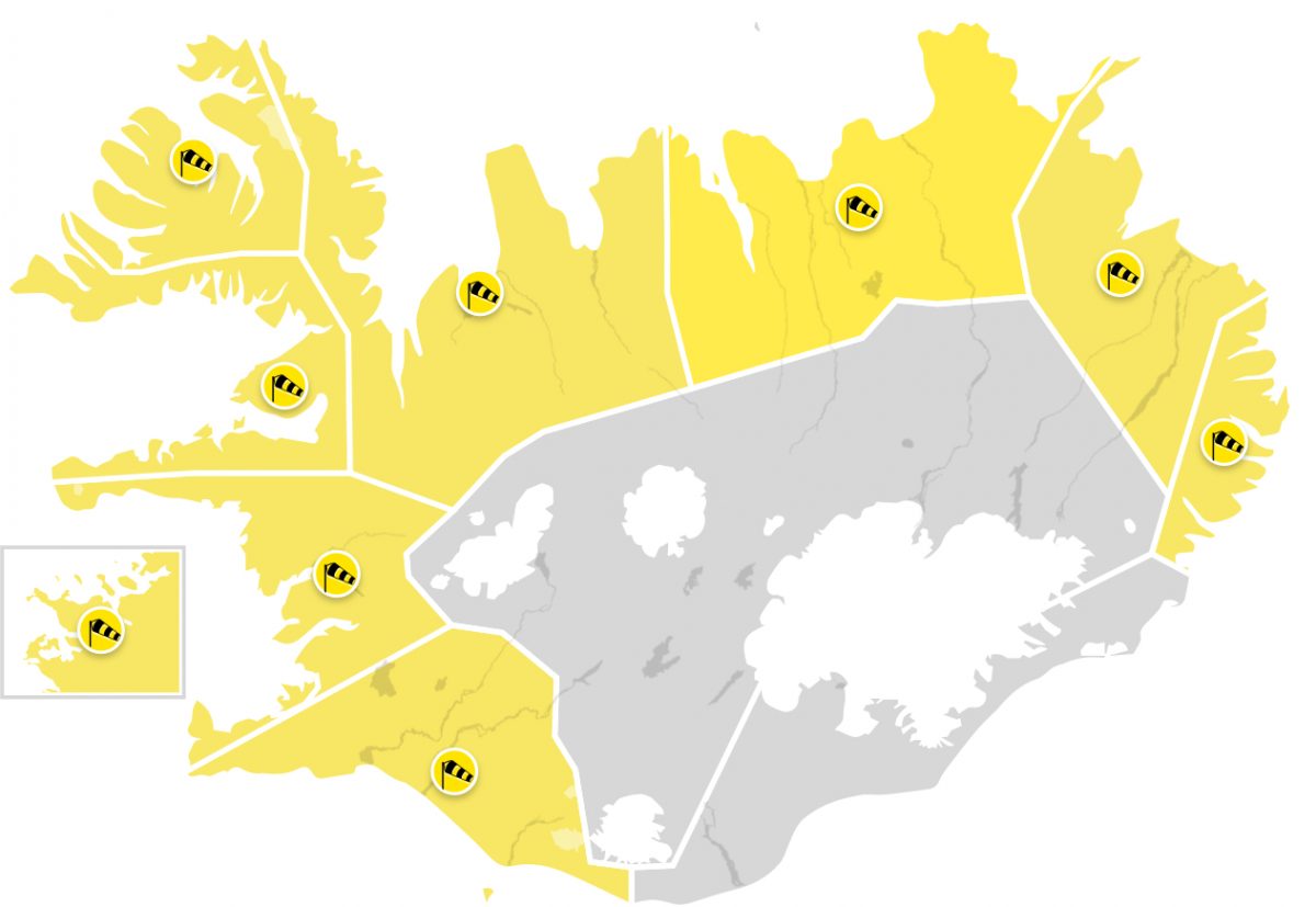 From Iceland - Yellow storm warnings over almost the entire country