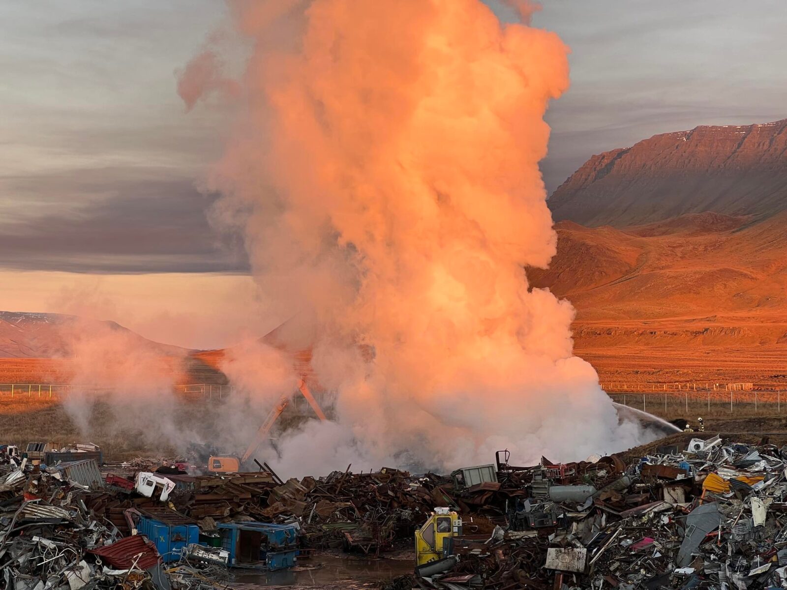 Pile Of Junked Cars Catch Fire In Akranes