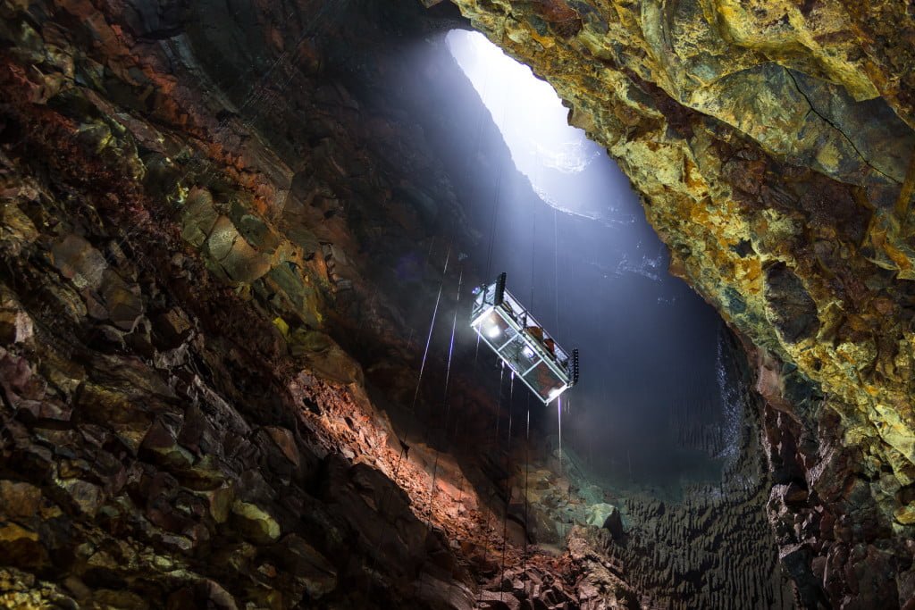 The elevator that takes you inside the volcano