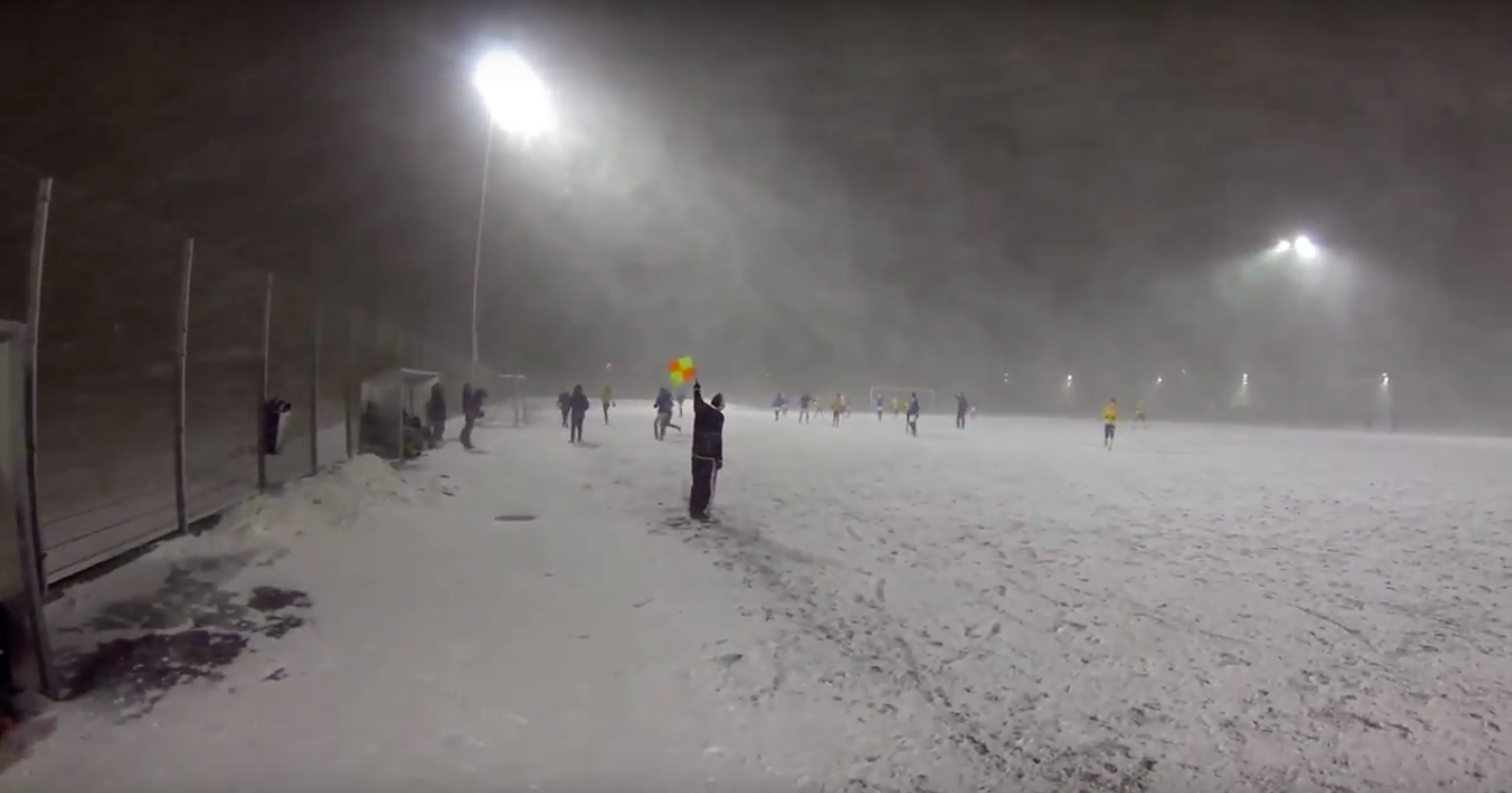 Hardcore Icelandic Teens Play Football In Hail Storm